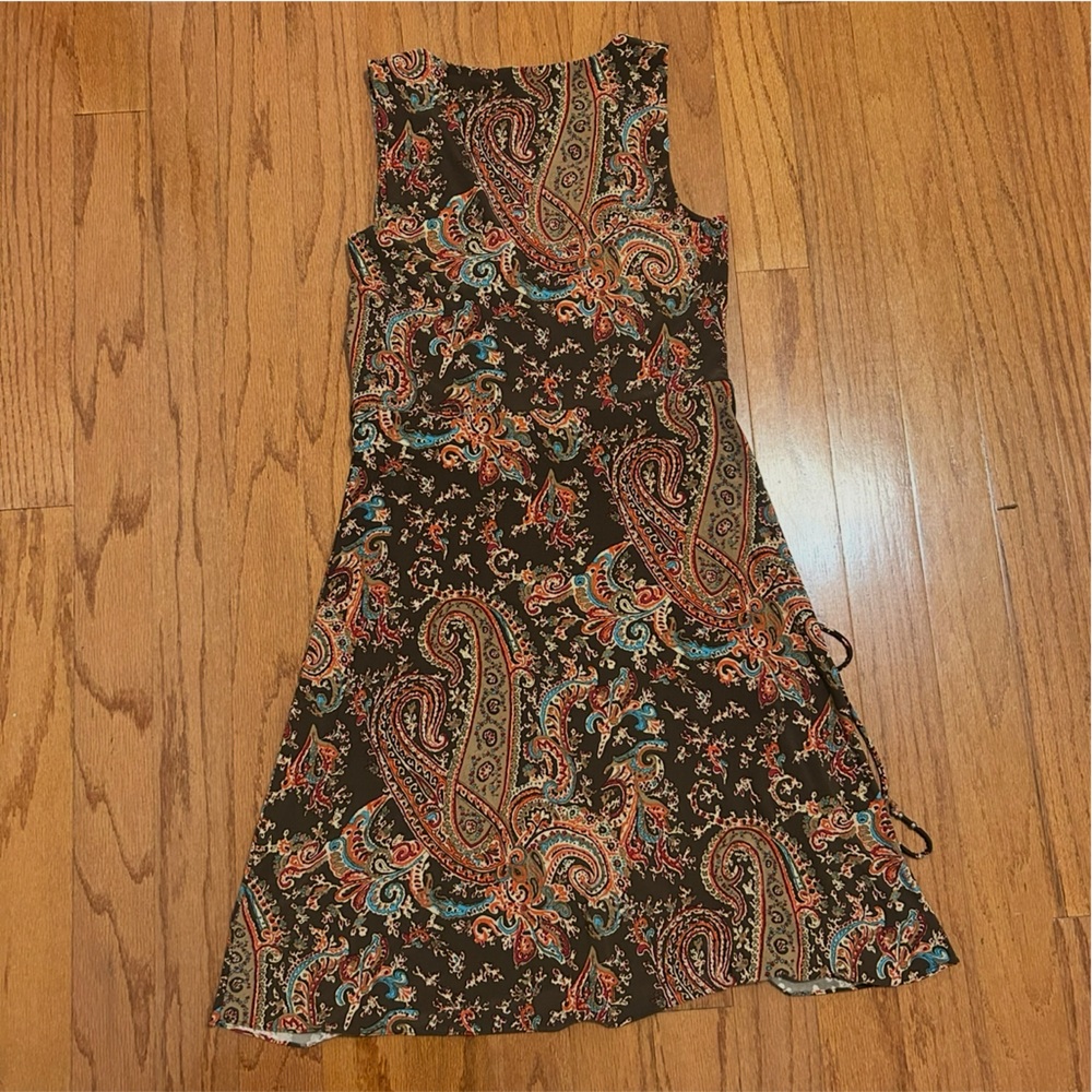 Lauren Ralph Lauren Paisley V-Neck Sleeveless Dress | Tie Waist | Size M - Picture 3 of 8